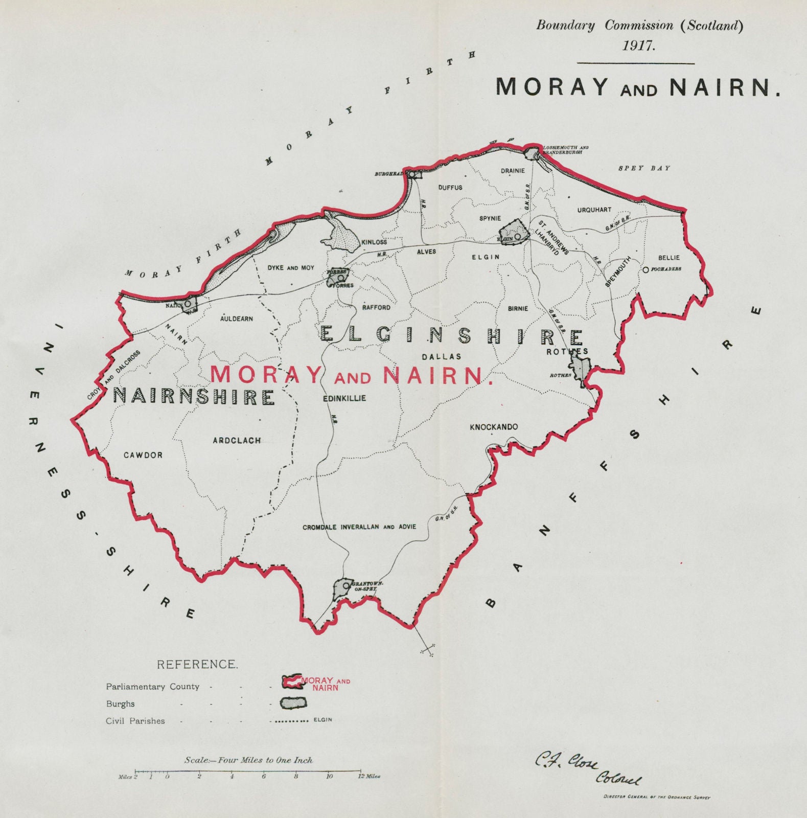 Moray & Nairn Parliamentary County. Scotland. BOUNDARY COMMISSION 1917 old map
